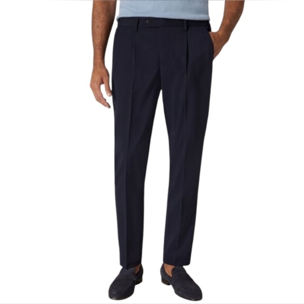 Wool Blend Mens Dark Blue Button & Clip Dress Pants Size 35‎
